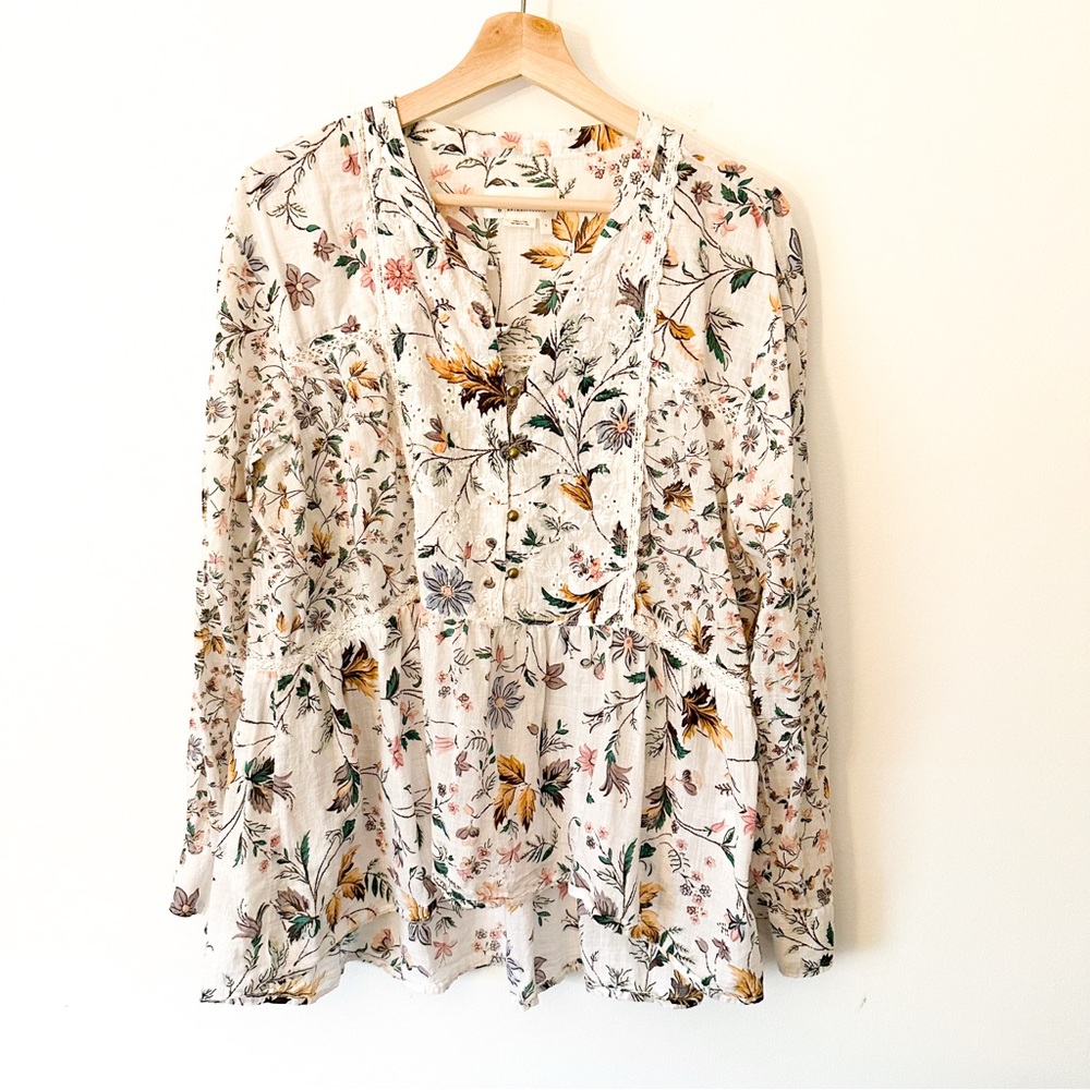 ⭐️ Anthropologie Floral Blouse in Cream and Multicolor